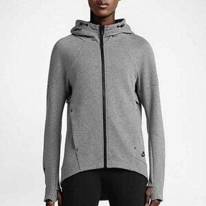 Nike Women's Grey Black Sportswear Tech Fleece Pockets Full Zip Hoodie Size XL